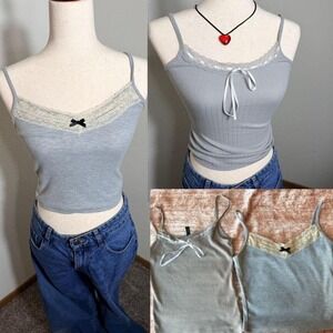Gray Lace Trim Cami Tops - Set of‎ 2 in Size Small
